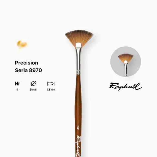 Кисть синтетика веерная Raphael Precision, №4, для акрила и масла, длинная ручка - фото 2
