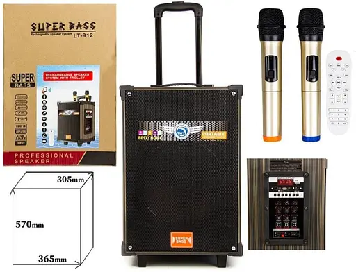 Колонка Big LT-912 bluetooth + 2 микофона (365х305х570) USB/MO3/FM/TWS black - фото 7