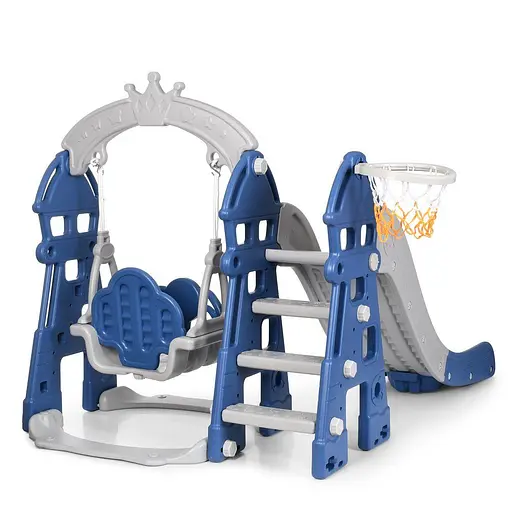 Дитяча гірка-гойдалка BAMBI HOUSE-4 з баскетбольним кільцем, ш146-г183-в120см, синя - фото 3