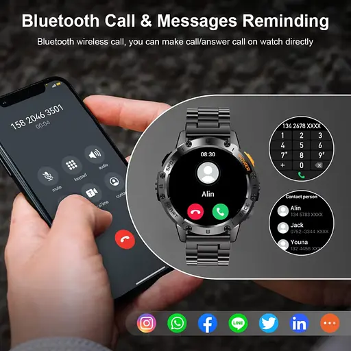 Тактичні смарт годинник з ліхтариком LEMFO K65 сталевий ремінець Black (17452) - фото 5