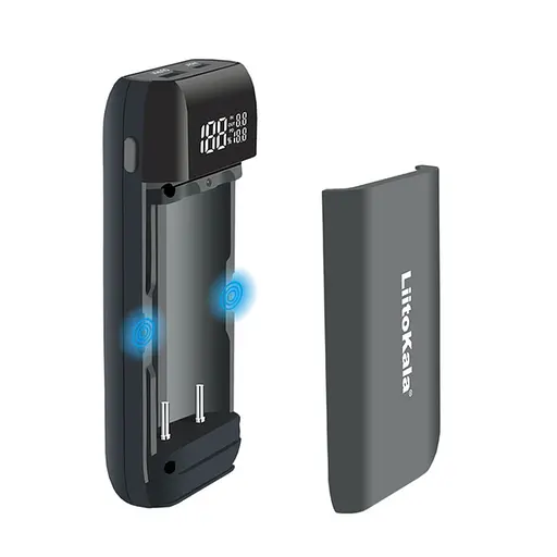 Зарядний пристрій-павербанк LiitoKala Lii-MP2  на 2 канали для акумуляторів, сірий - фото 2