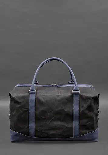 Дорожная сумка из конваса и натуральной кожи Crazy Horse темно-синяя - фото 9