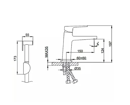 Змішувач для умивальника FAOP з гігієнічним душем A1009-16 - фото 2