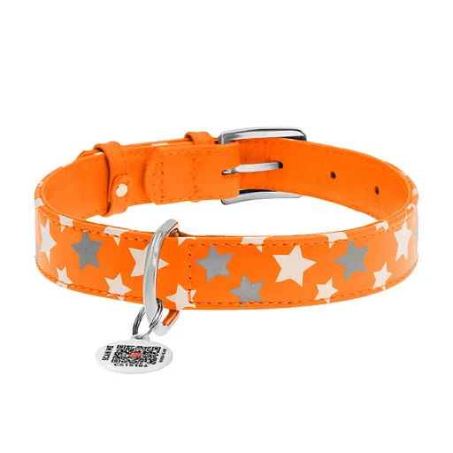 Нашийник для собак шкіряний Waudog Glamour з QR-паспортом візерунок "Зірочка" світлонакопичувальний/світловідбивний M Ш 20 мм, - фото 3