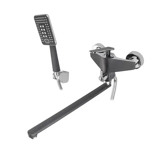 Смеситель для ванны длинный плоский гусак латунный корпус Ø35 черный/хром Frap 1/8 F2257 (H57) Черный матовый - фото 1