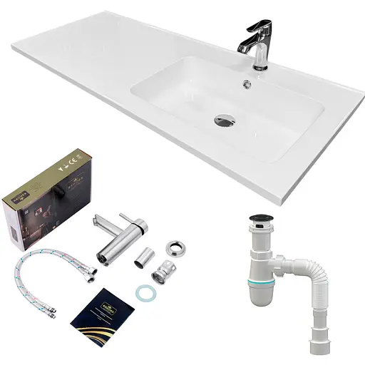 Раковина накладная Adamant FLATE 120R, прямоугольная, с сифоном Click-Clack + смеситель (4824296208501) - фото 1