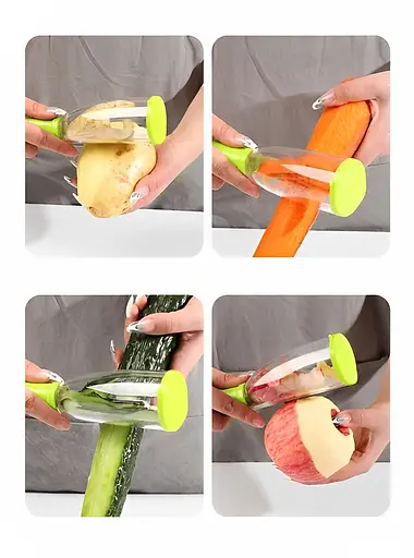 Овочечистка з контейнером ніж економка для тонкого чищення овочів та фруктів, Kitchen Master Зелений 84555 - фото 4