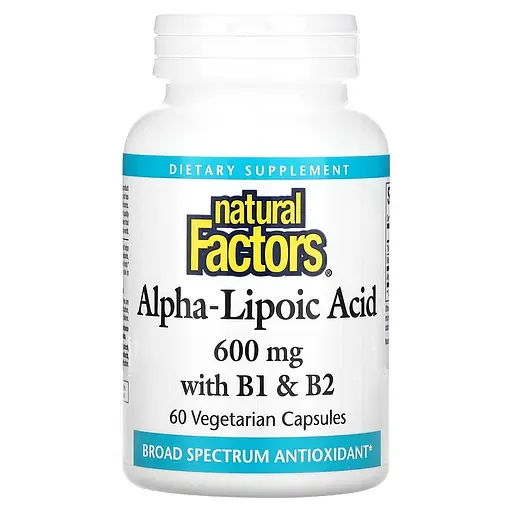 Альфа - ліпоєва кислота з вітамінами B1 та B2 600 мг Alpha - Lipoic Acid with B1 & B2 Natural Factors 60 вегетаріанських капсул