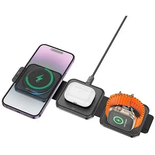Беспроводное ЗУ Hoco CQ4 Unique 3-in-1 folding magnetic wireless 15W - фото 1