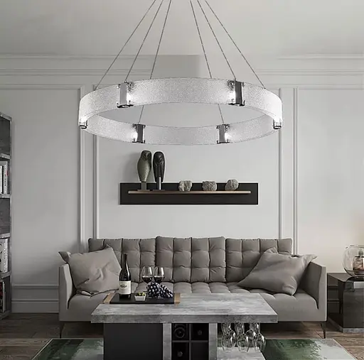 Дизайнерская LED люстра с фактурным стеклом Line.F Диаметр 60см - фото 1