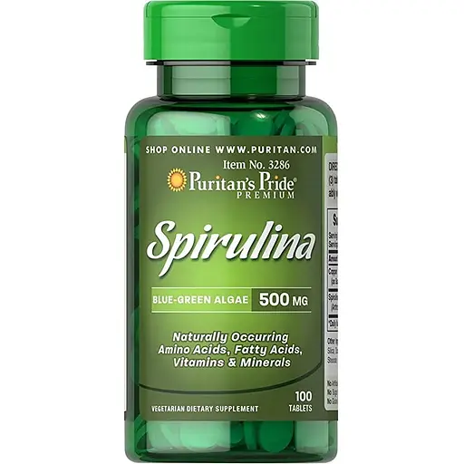 Натуральная добавка Puritan's Pride Spirulina 500 mg, 100 таблеток - фото 1