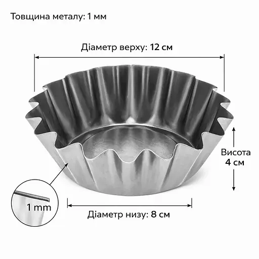 Формочки темные стальные для выпечки корзинок кексов и тарталеток Ø верх 12, низ 8, высота 4 см (набор из 10 штук) 88009 - фото 3