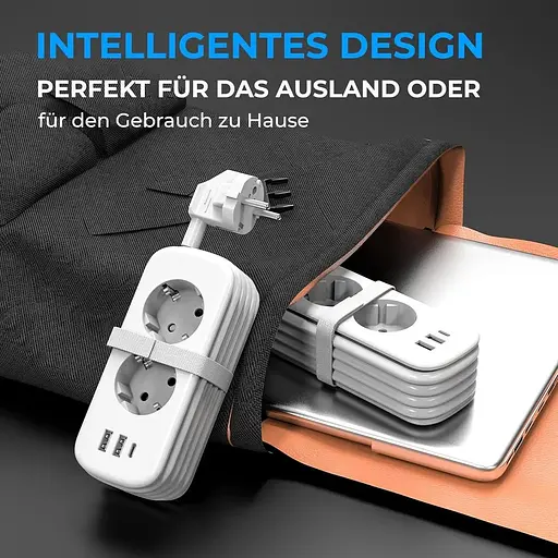 Зарядний пристрій Unidapt USB довжиною 1.5 м з 2 розетками змінного струму, 2 портами USB та 1 портом Type C - фото 4