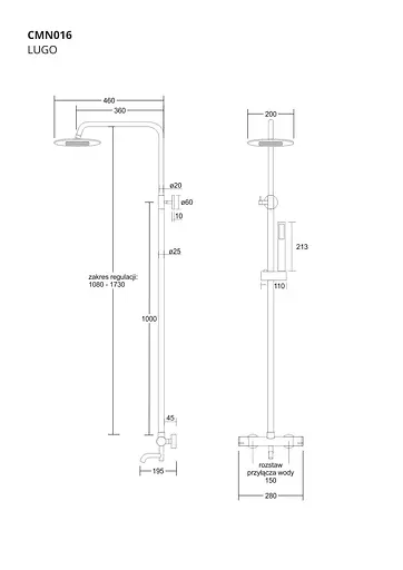 Душова система Corsan Lugo хром з термостатом та виливом CMN01TCHW, Хром - фото 2