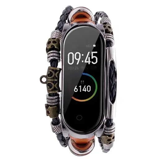 Ремешок винтажный Carprie для фитнес-браслета Xiaomi Mi Band 3 и 4 Type A2 Brown-silver - фото 2