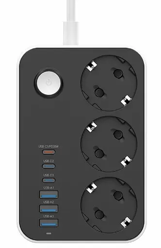 Мережевий фільтр СolorWay 3 розетки/6USB (3 USB-A + 3 USB-С) (20W) 2 м Black (CW-CHE36PDB) - фото 1