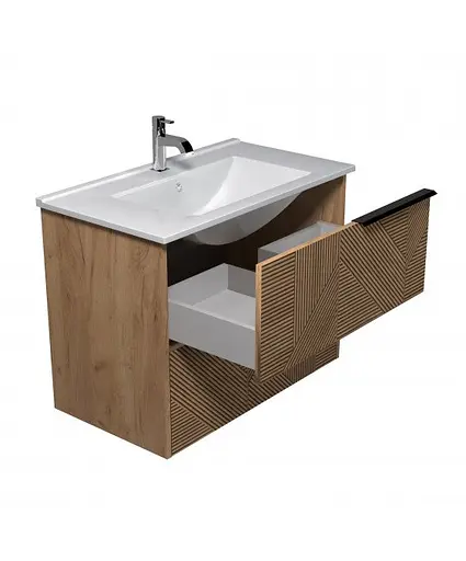 Тумба Мойдодир Cubic 80-A з умивальником Su-80 дуб обпалений - фото 2