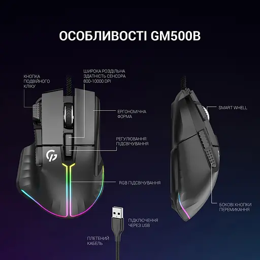 Миша GamePro GM500B RGB USB Black (GM500B) - фото 5