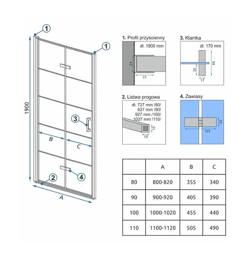 Душові двері Rea Molier 110 black REA-K5660, прозорий, чорний матовий - фото 5