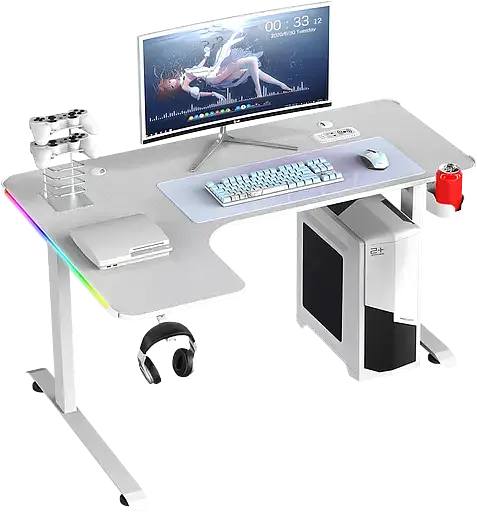 Геймерский компьютерный стол GT Racer T-1217 (160x60-100x73) White - фото 3