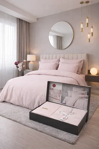 Комплект постельного белья евро 200×220 см сатин пудровый TC303376219 - фото 2