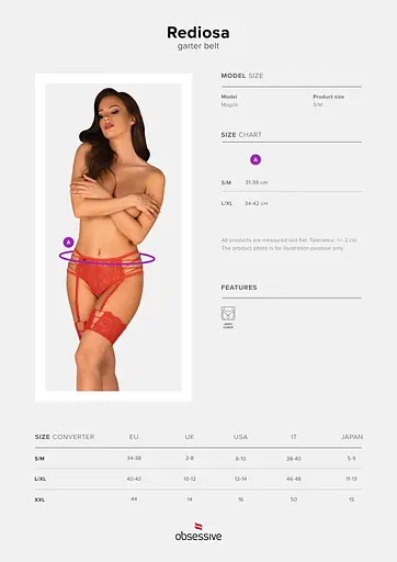 Пояс для панчох Obsessive Rediosa L/XL червоний - фото 7