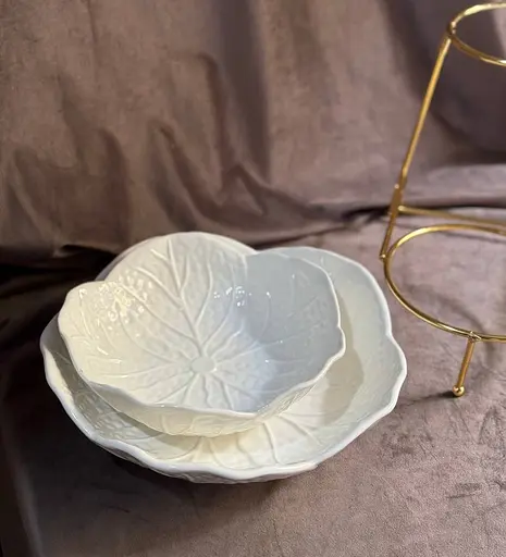 Двухъярусная фруктовница керамическая на металлической подставке 20x25 см Белый - фото 8