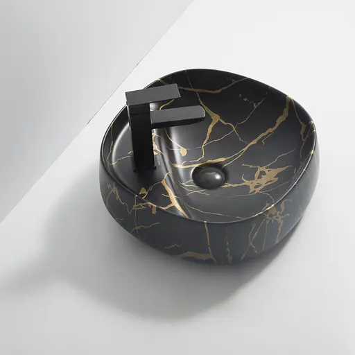 Умивальник накладний Mixxus Premium Wave-0201 marble 430x430x150 мм з отвором під змішувач MP6536, Мармур - фото 4