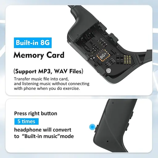 Беспроводные костные наушники Paramita DG06 спортивные с влагозащитой 8 Гб черный - фото 5