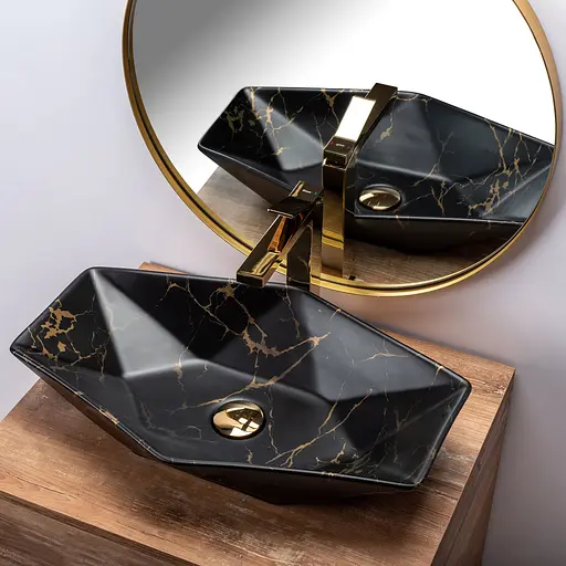 Умивальник Rea Vegas marble black mat накладний чорний REA-U0994, Чорний матовий - фото 5