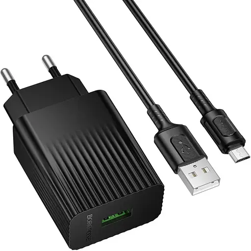 Сетевое зарядное устройство с кабелем Borofone BAS72A Source single port QC3. 0 charger set(Micro) черный - фото 1