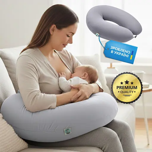 Подушка для беременных и кормления Sei Design трикотаж гипоаллергенная, наволочка из хлопка на молнии серый-беж 30 х 190 см (8000036178*002) - фото 5