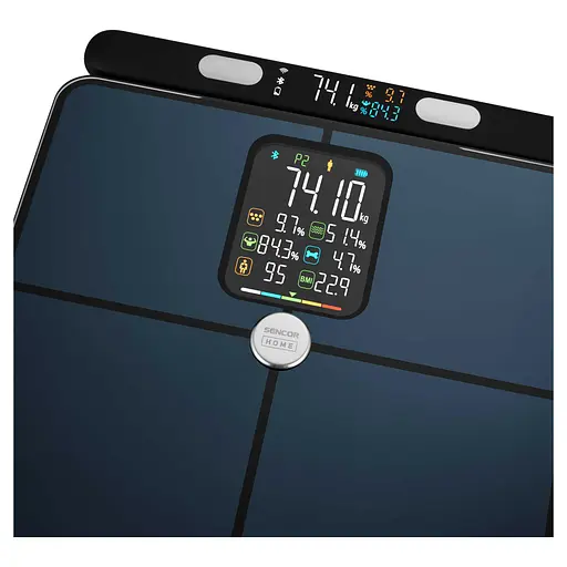 Sencor Ваги підлогові діагностичні, 180кг, підсвіч., дисплея, підкл. до смартфону, 4хAAA, скло, темно-синій - фото 5