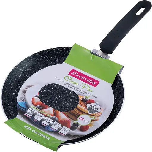 Сковорода блинная с мраморным покрытием Kamille 24 см Черная 000275351