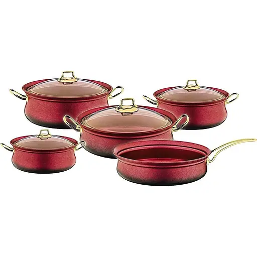 Набір каструль O.M.S. Collection 3045 з гранітним покриттям з кришками Червоний (Туреччина) - фото 1
