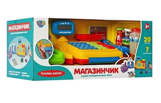 Кассовый аппарат 7018-UA, калькулятор, микрофон, сканер, звук, продукты, в коробке (6903158703011) - фото 2