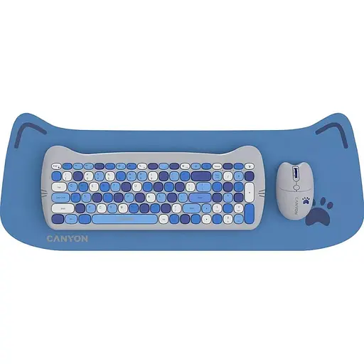 Комплект (клавиатура и мышь) CANYON HSET-W6 EN Kitty Edition AAA+АА Wireless Blue - фото 1