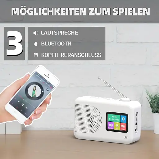 Цифрове DAB-радіо LFF з FM, Bluetooth, кольоровим дисплеєм, для кухні, працює від кабелю або батарейок - фото 3