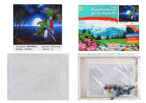 Набір для розпису по номерах Папуги, TK Group, 30x40 см, 31676