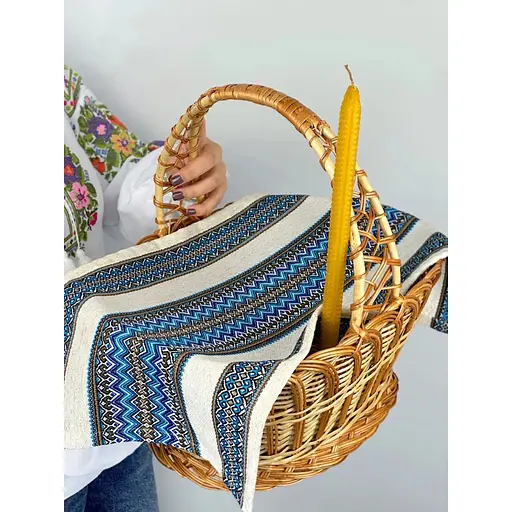 Комплект Великодній кошик Галичина із лляним рушником 70х30 см Рандеву синій та свічкою