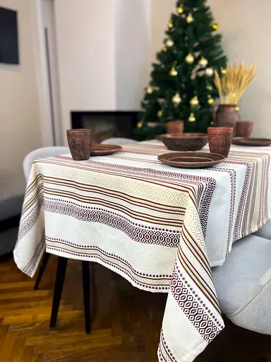 Лляна скатертина різдвяна з українським орнаментом Промінь 150х100 см - фото 6