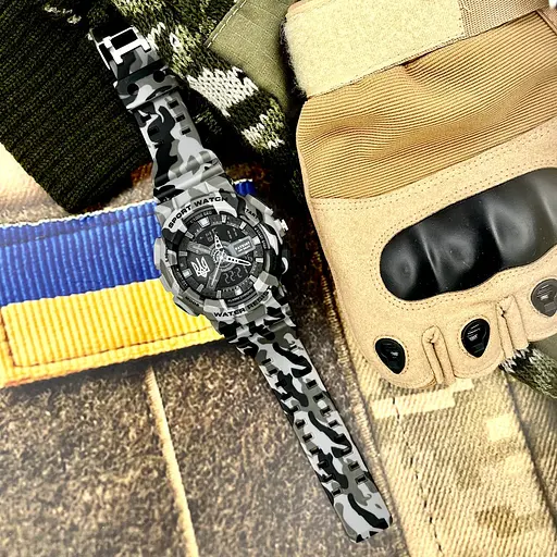 Наручний годинник чоловічий 005 Тризуб срібло Camo Grey + Коробка. Patriot acs0031051 - фото 2