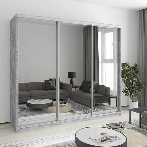 Шафа-купе тридверна MebelStar Уні AL 3 Дзеркала 240x45x210 см Бетон (MBS-3131)
