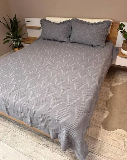 Набір вафельне покривало + 2 наволочки 200x230 см - комплект у подарунковій сумці Темно сірий - фото 1