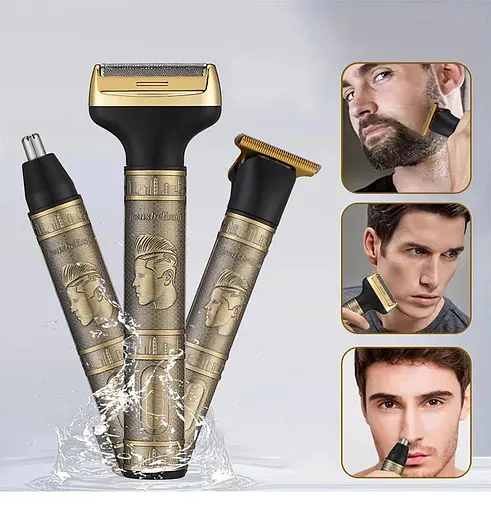 Акумуляторна машинка Daling DL-9266 3 в 1 чоловічий триммер для бороди носа та волосся 5Вт Золото/Чорний - фото 8