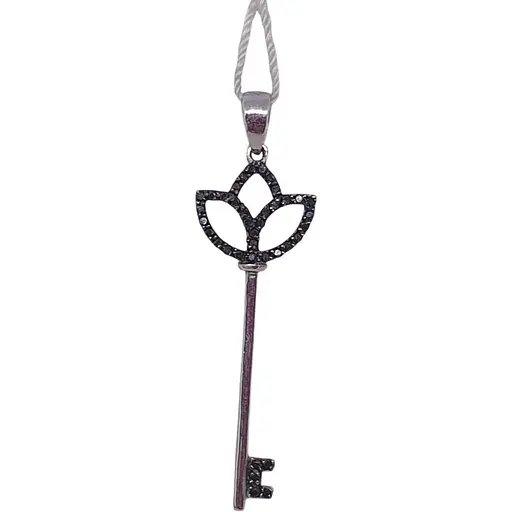 Золотая подвеска ЮЗ "Багет" Ключик с черными бриллиантами. 3846/1