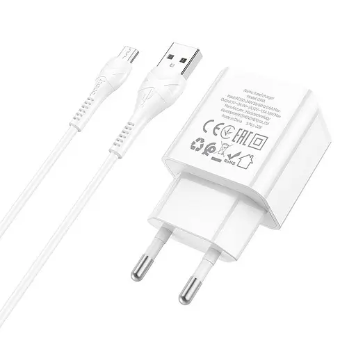 Комплект зарядний блок і кабель Hoco Proton C98A Micro USB Cable 1USB 18W білий - фото 7