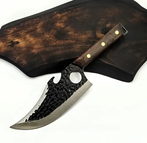 Обвалочный нож-топорик для мяса и овощей из нержавеющей стали с кованым лезвием с деревянной рукояткой 29 см King Cary Santoku 88110 - фото 1