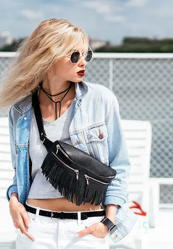 Шкіряна жіноча сумка на пояс Spirit чорна - фото 2