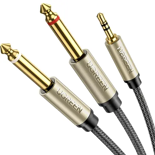 Аудіокабель UGREEN 3.5mm TRS to Dual 6.35mm TS Audio Cable 1m (Gray) - фото 1
